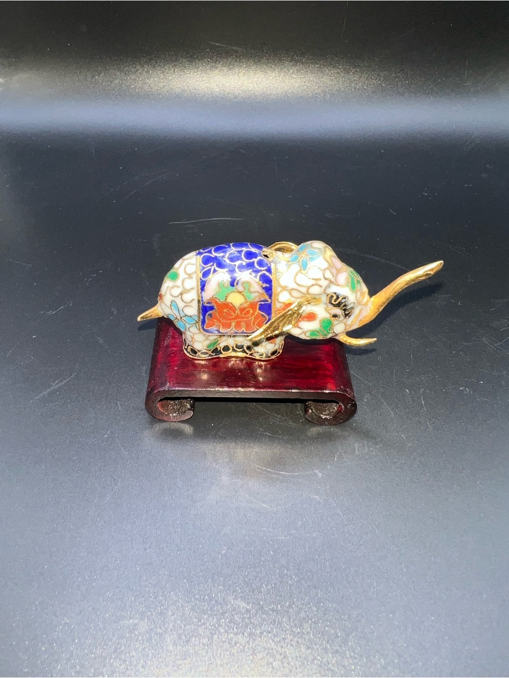 Cloisonné Elephant Figurine - Multicolor Gold Accents - Picture 3 of 7